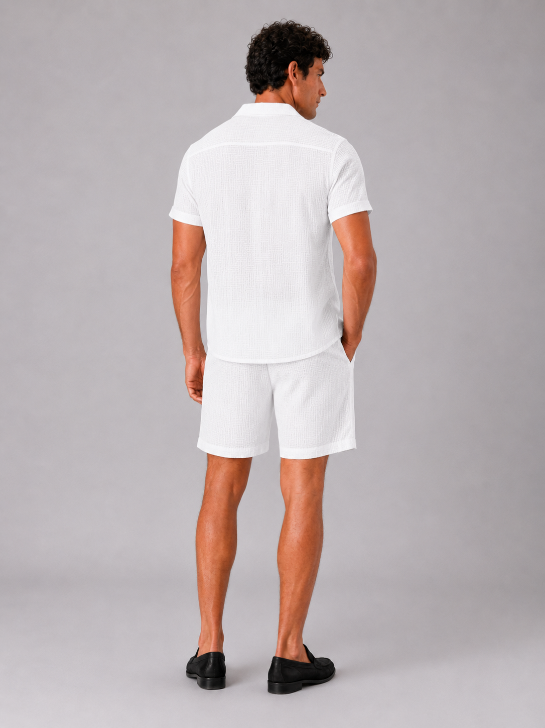 Men’s white jacquard two piece outfit breathable comfortable style for vacation and resort wear