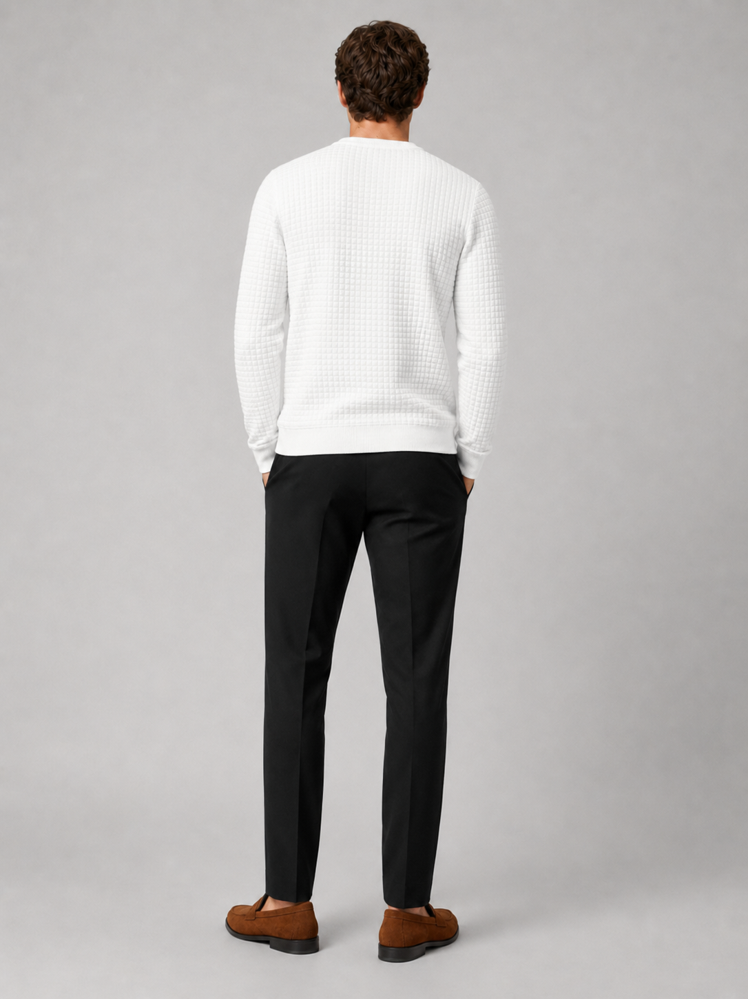 Men’s white knit sweater comfortable long sleeve winter top for casual outfits