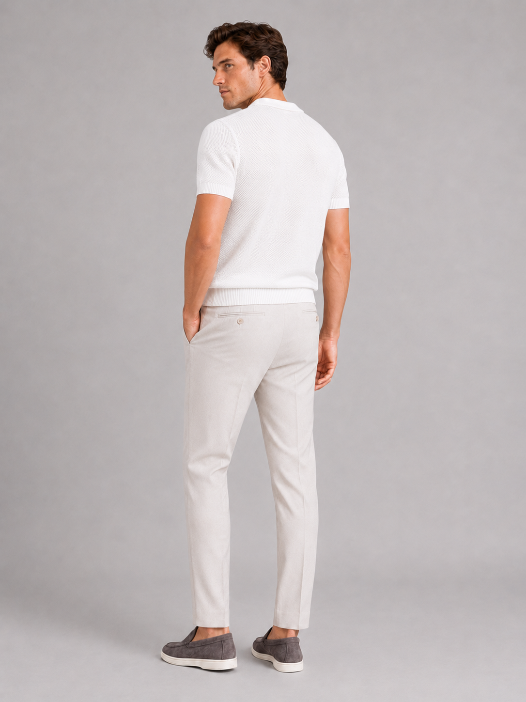 Men’s white breathable knit polo comfortable summer shirt for vacation outfits