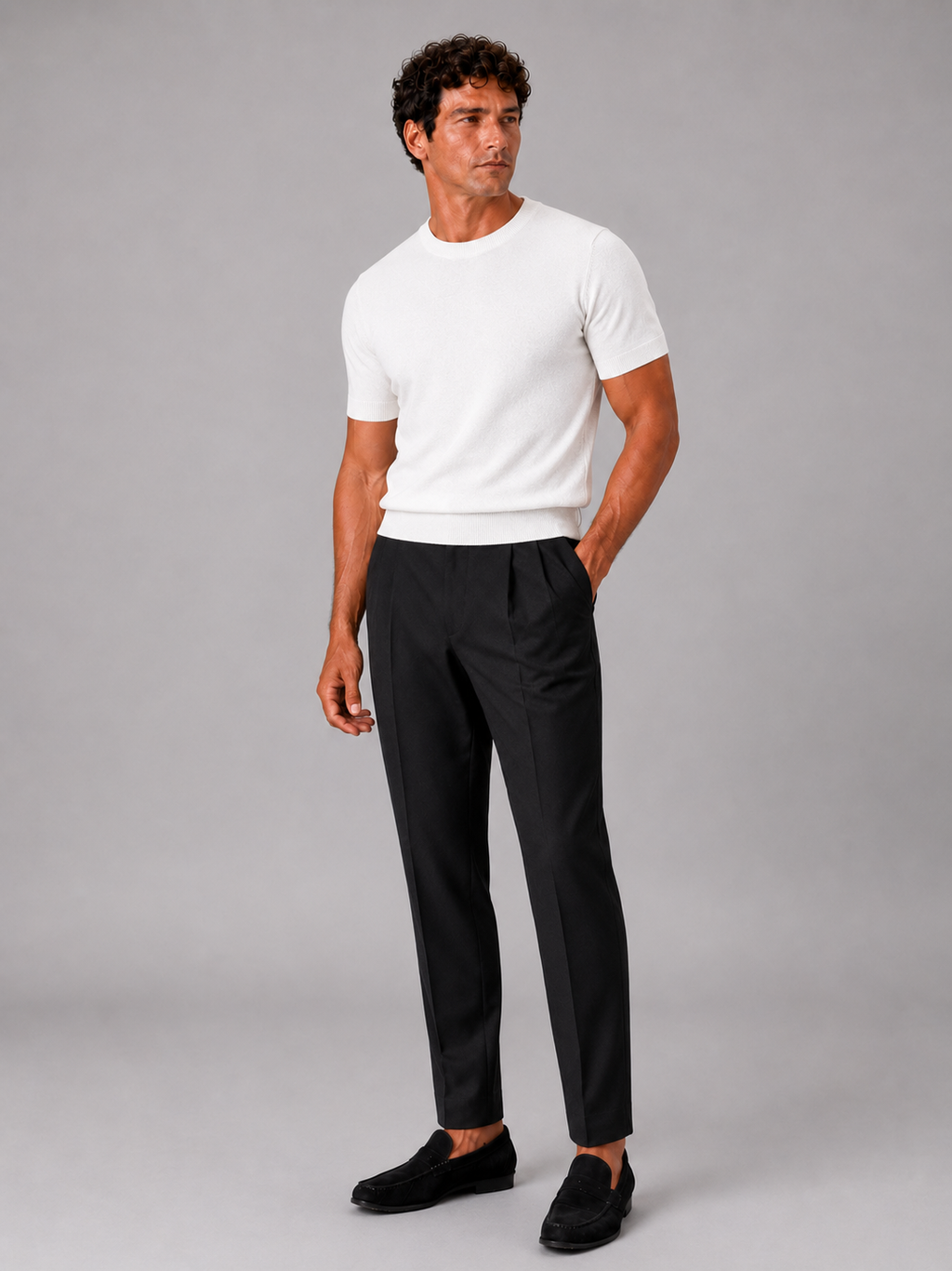 White knit t shirt for men lightweight comfortable summer casual lounge wear
