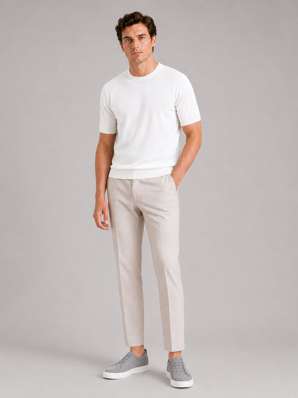White merino wool t shirt for men lightweight short sleeve top for business casual wear