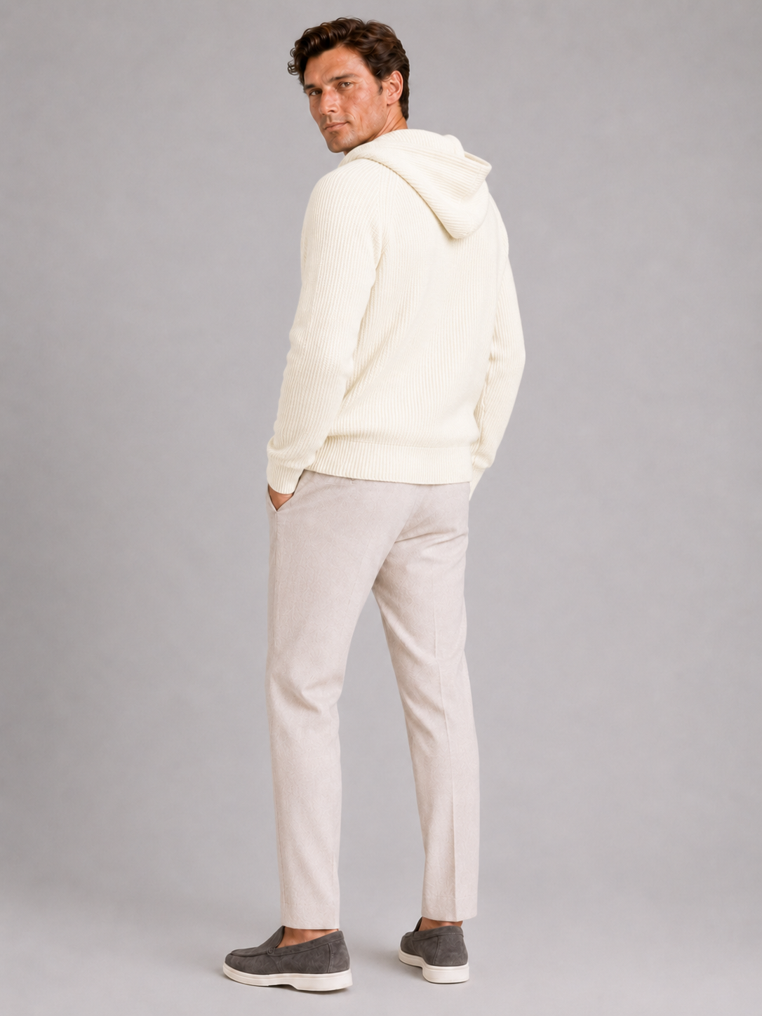 White merino wool zip cardigan for men warm long sleeve sweater for everyday winter wear
