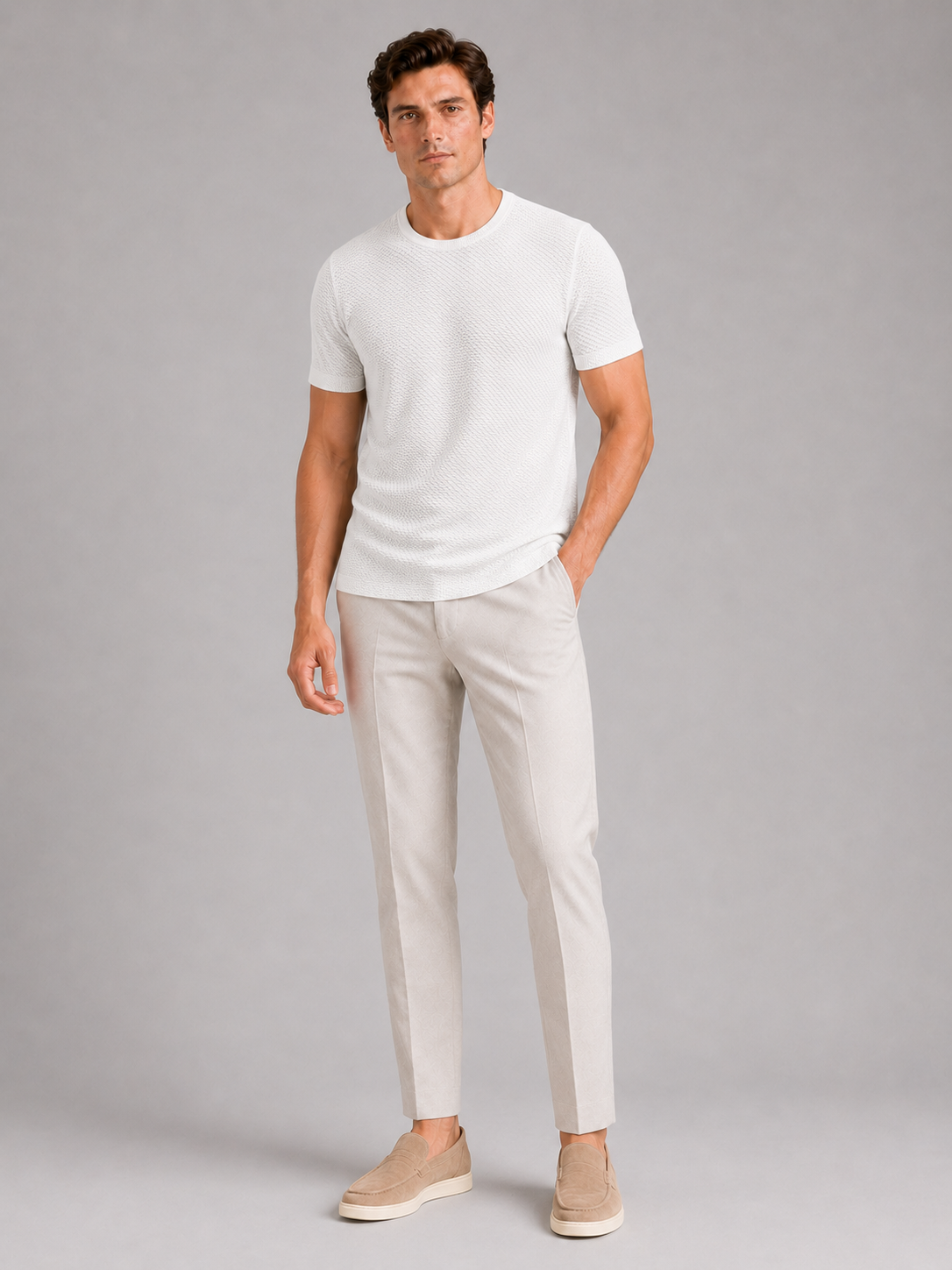 White mesh crew neck t shirt for men lightweight summer top for everyday wear