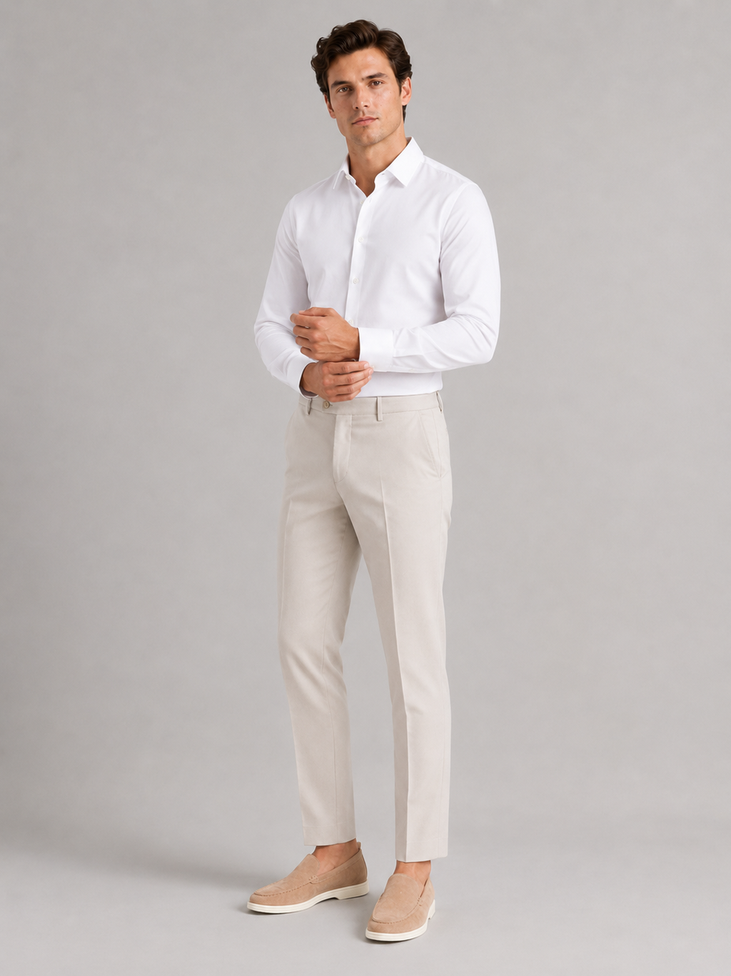 White cotton oxford shirt for men breathable lightweight casual summer wear