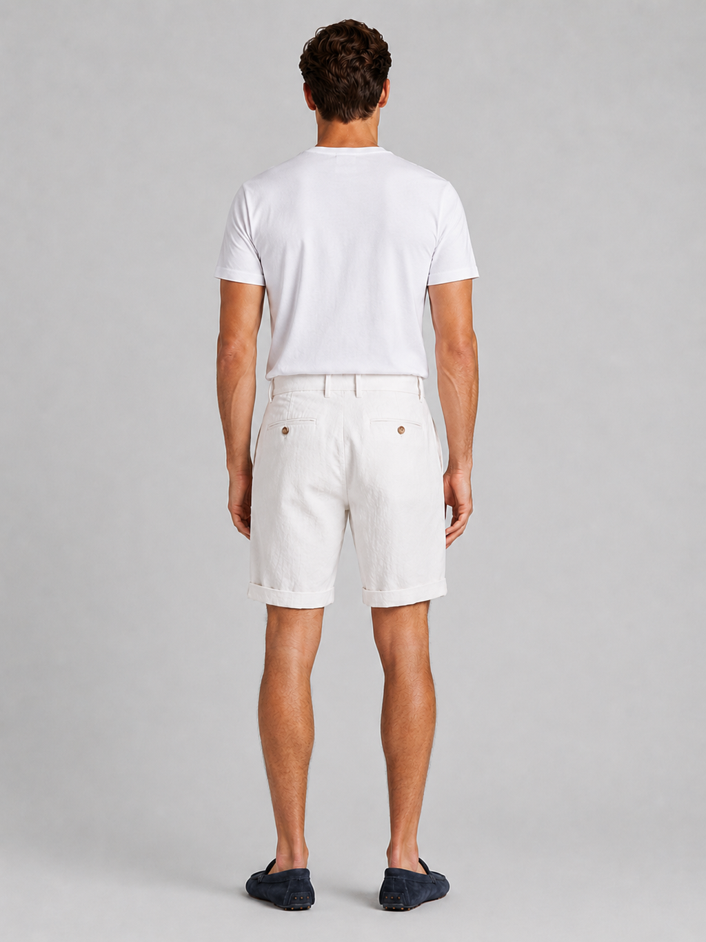 Men’s white tailored shorts lightweight breathable fabric comfortable summer dress shorts