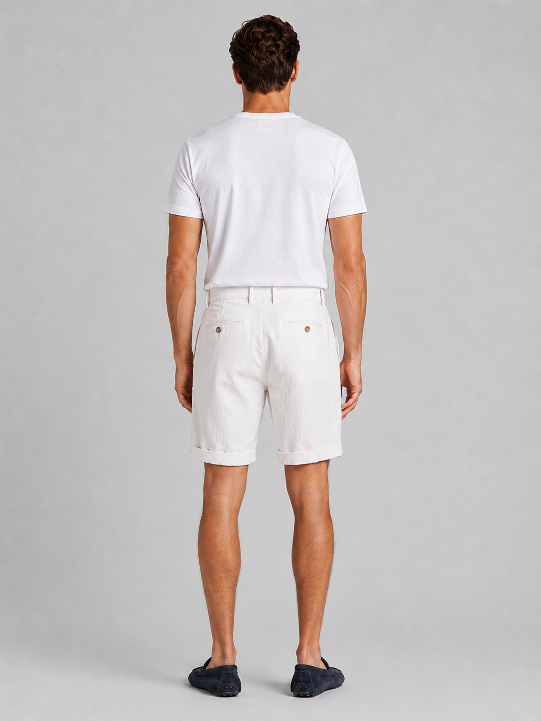 Men’s white tailored shorts lightweight breathable fabric comfortable summer dress shorts