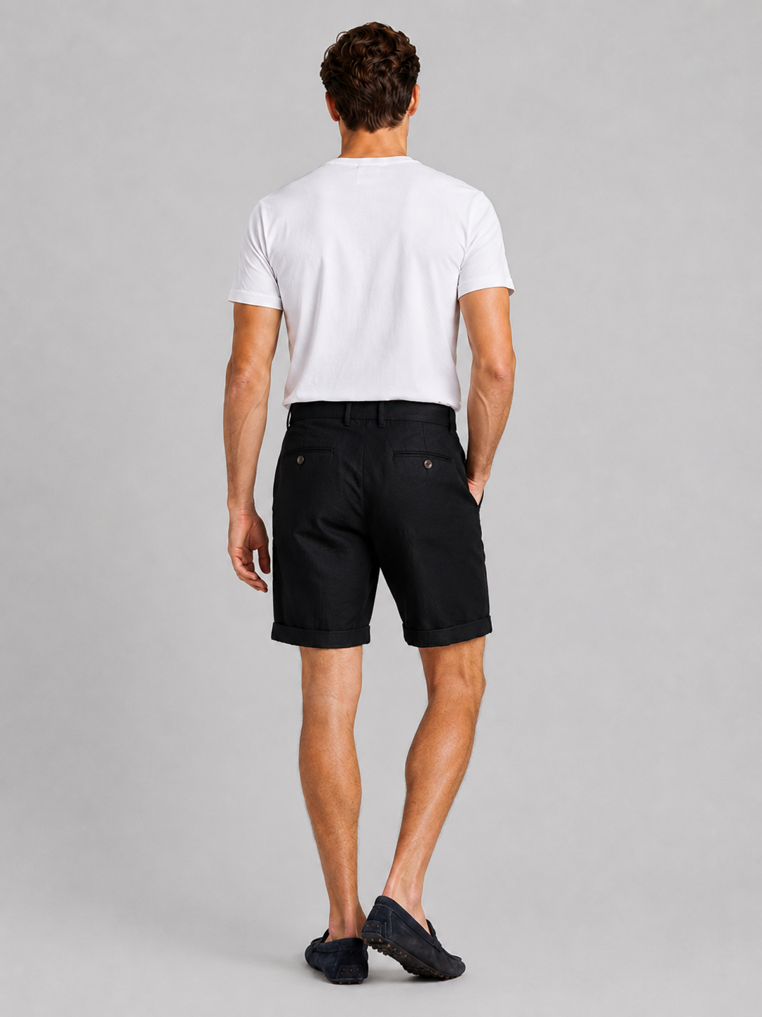 Men’s black tailored shorts lightweight breathable fabric comfortable summer dress shorts
