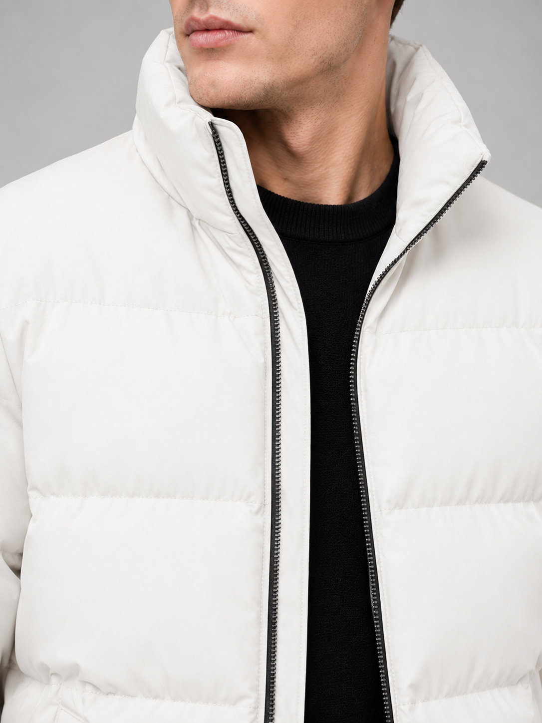 Men’s Puffer Jacket Thick Warm Solid Color Zip-Up Winter Casual Coat for Everyday Wear