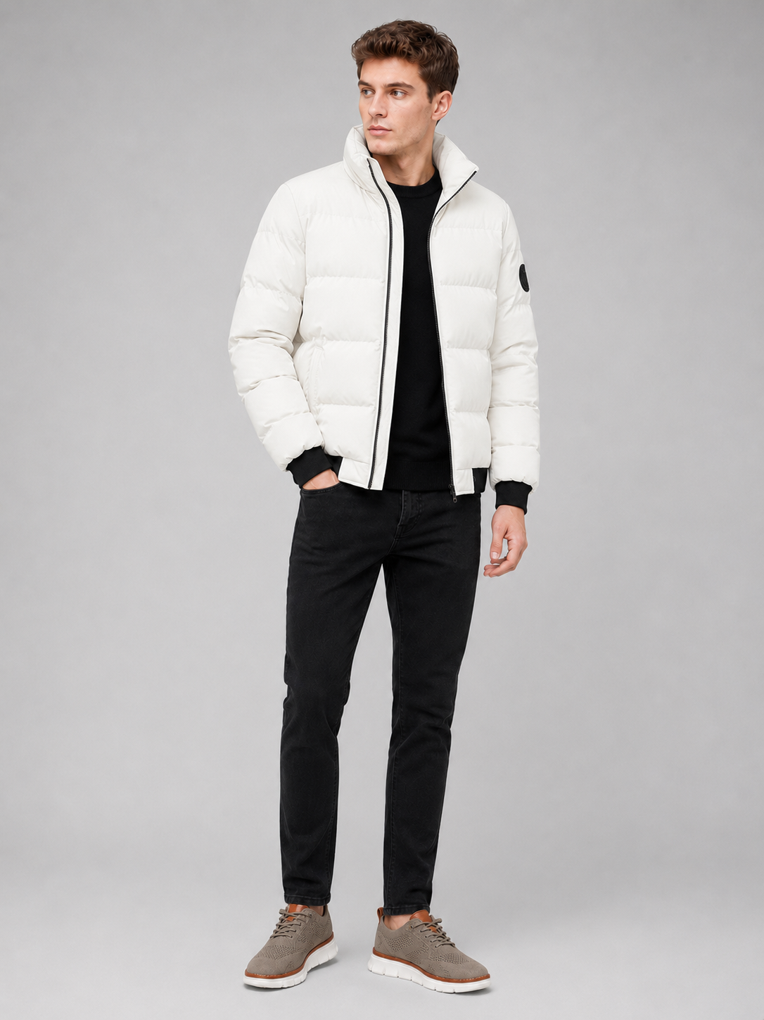 Men’s Puffer Jacket Thick Warm Solid Color Zip-Up Winter Casual Coat for Everyday Wear