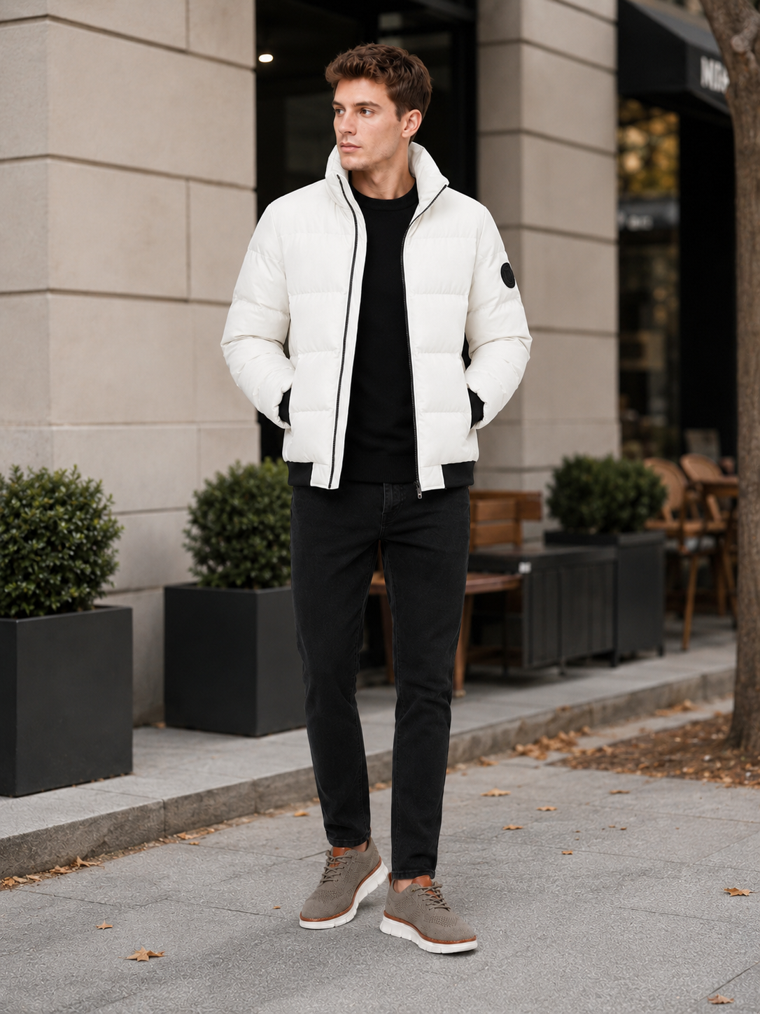 Men’s Puffer Jacket Thick Warm Solid Color Zip-Up Winter Casual Coat for Everyday Wear
