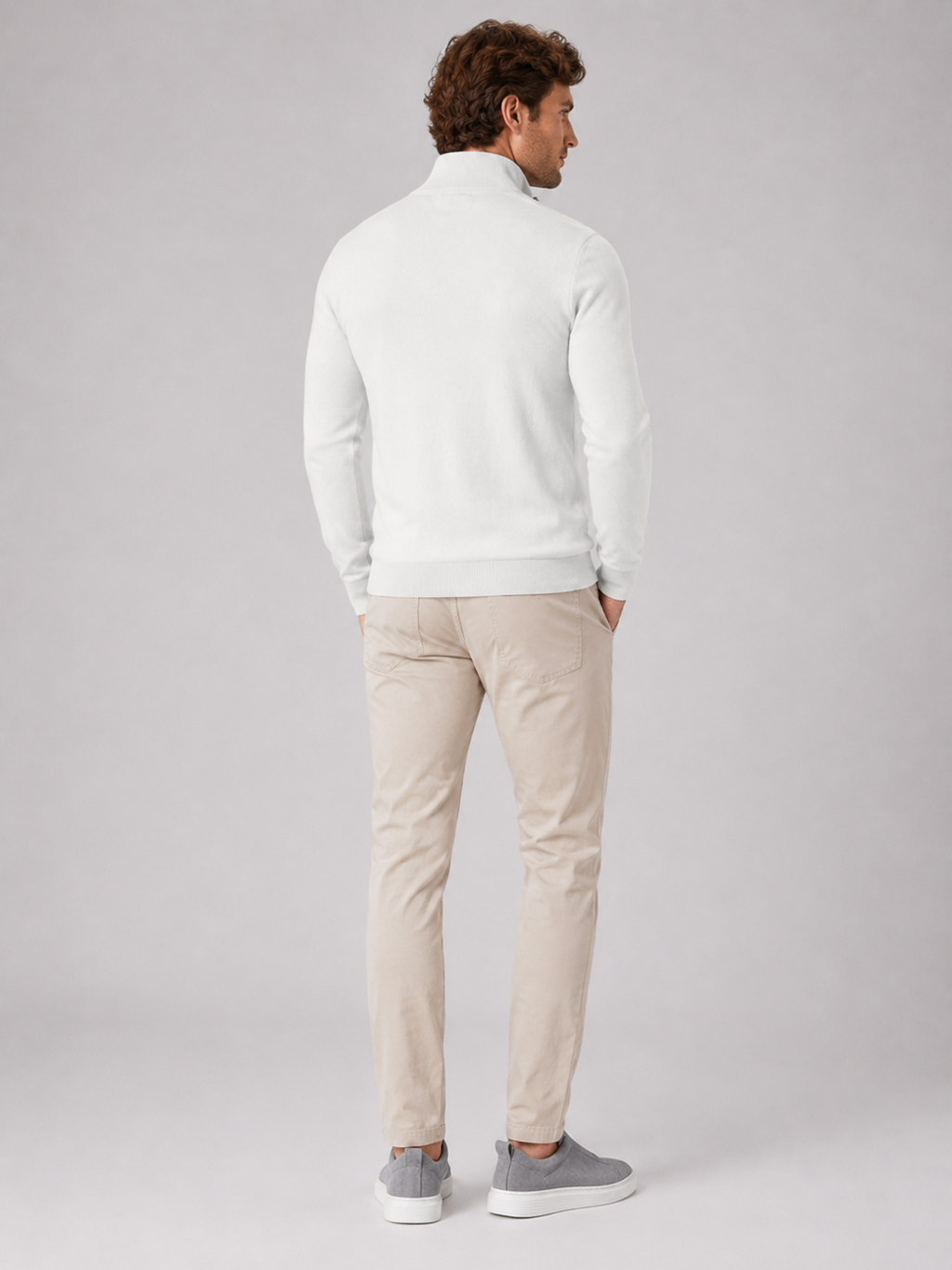 Men’s white slim fit knit sweater comfortable spring fall layer for casual outfits
