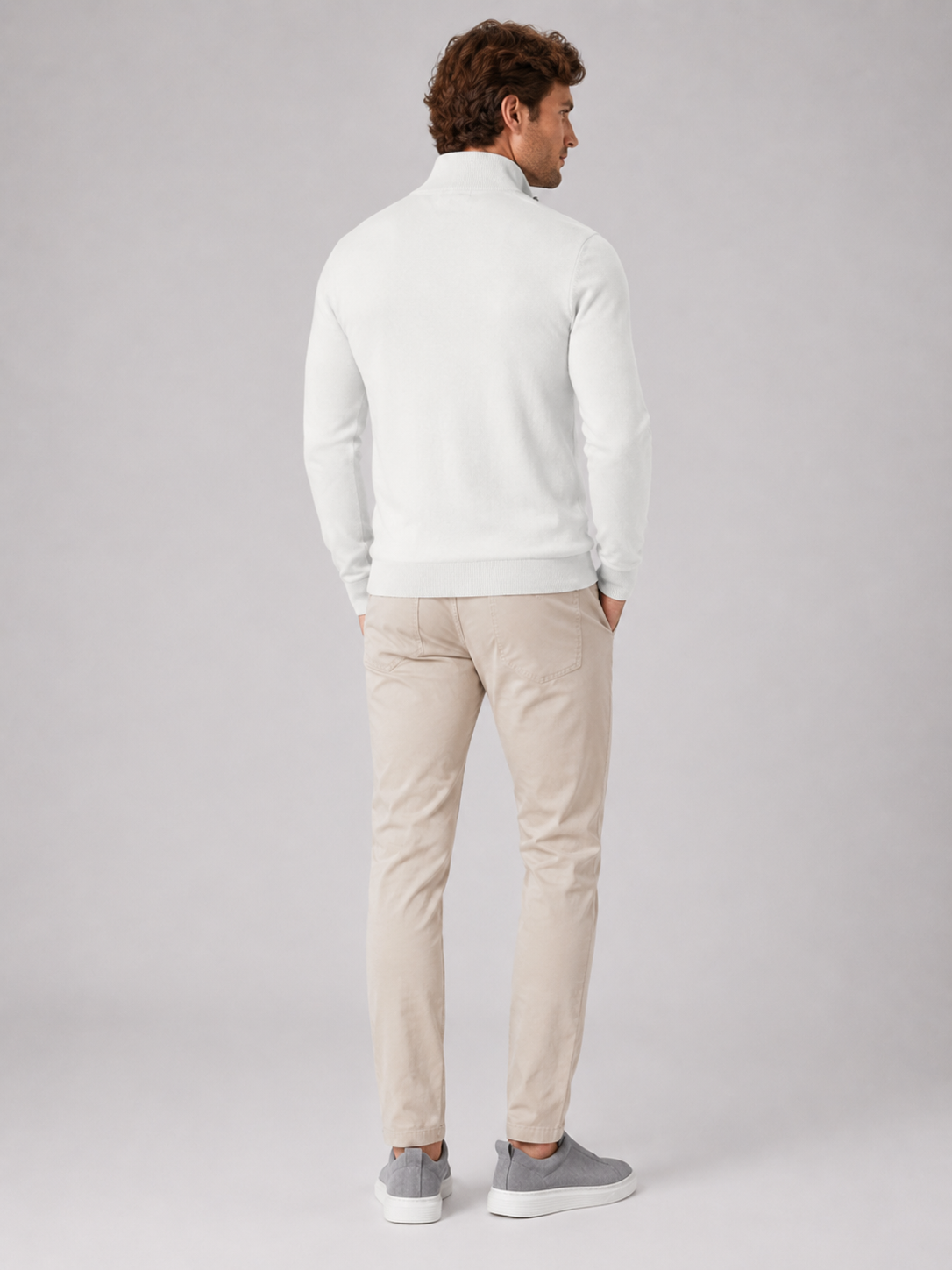 Men’s white slim fit knit sweater comfortable spring fall layer for casual outfits