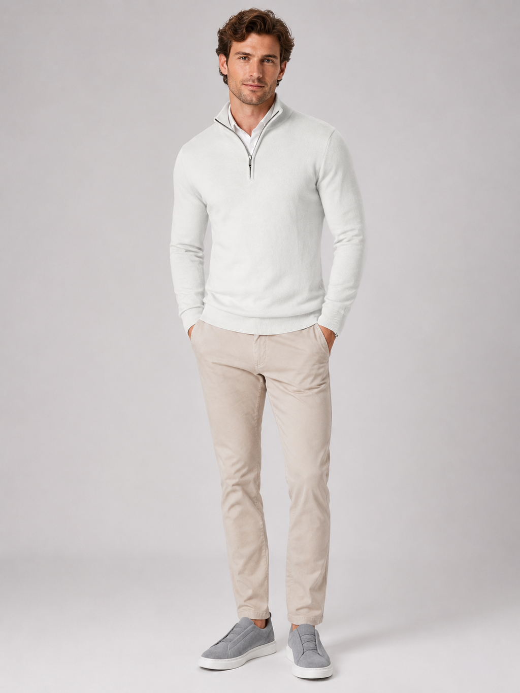 White quarter zip sweater for men lightweight pullover for outdoor and everyday wear