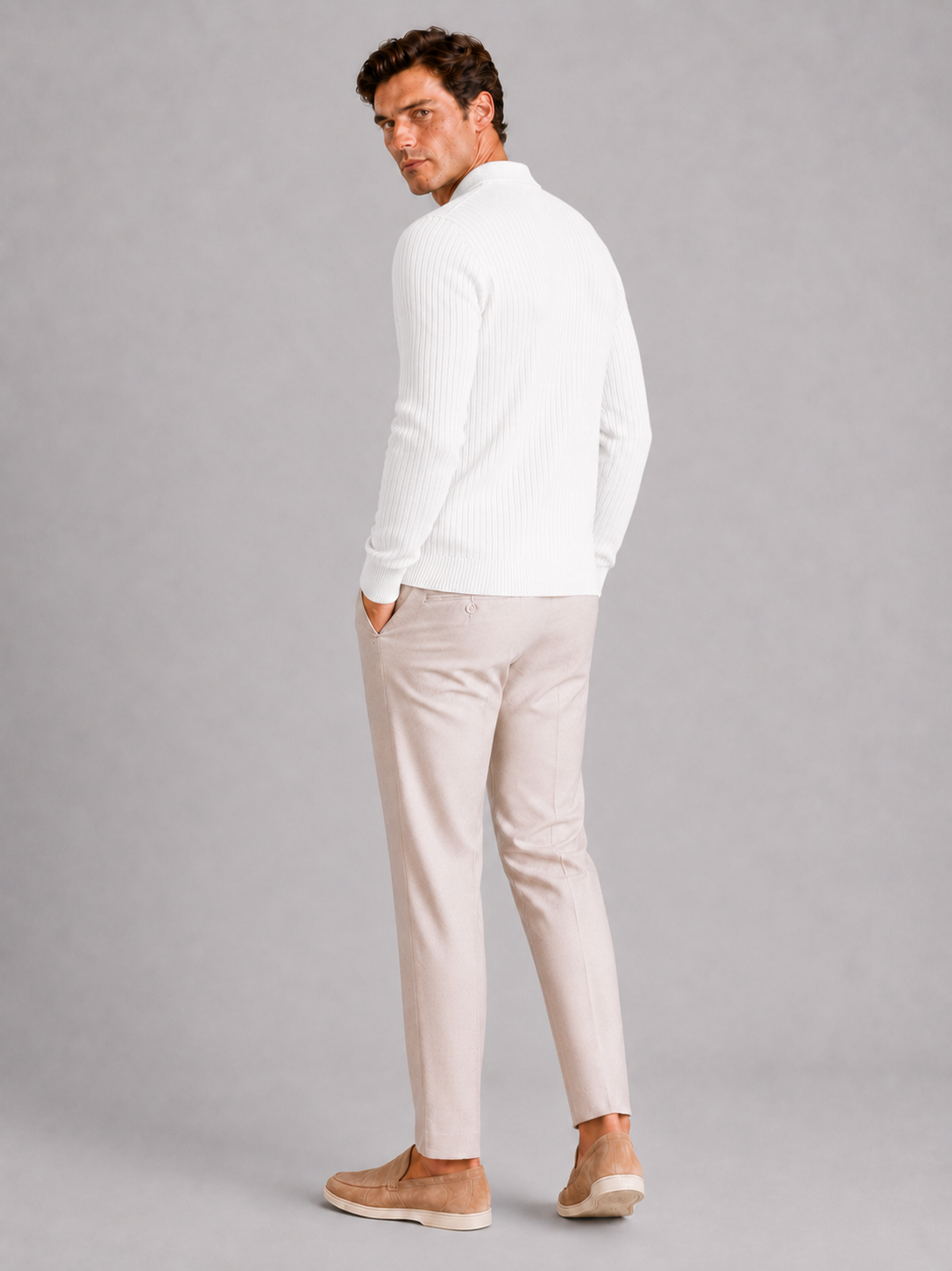 White long sleeve polo shirt for men comfortable lightweight top for everyday wear