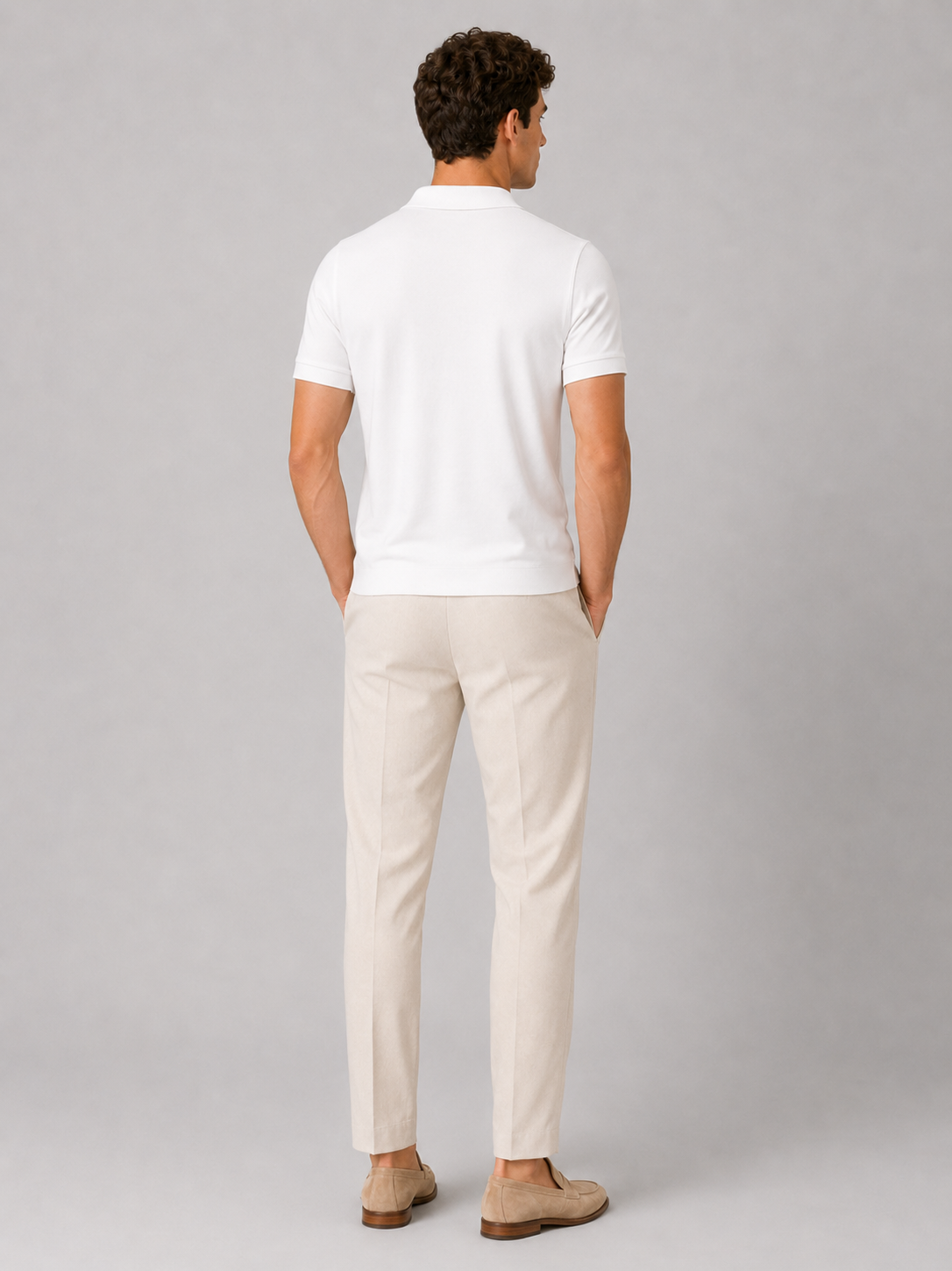 Men’s white soft polo shirt solid color comfortable casual top for cool summer style