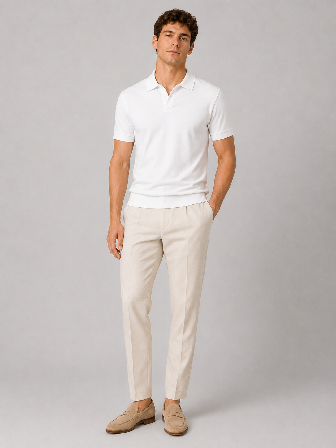 White silky touch polo shirt for men lightweight breathable vacation and summer wear