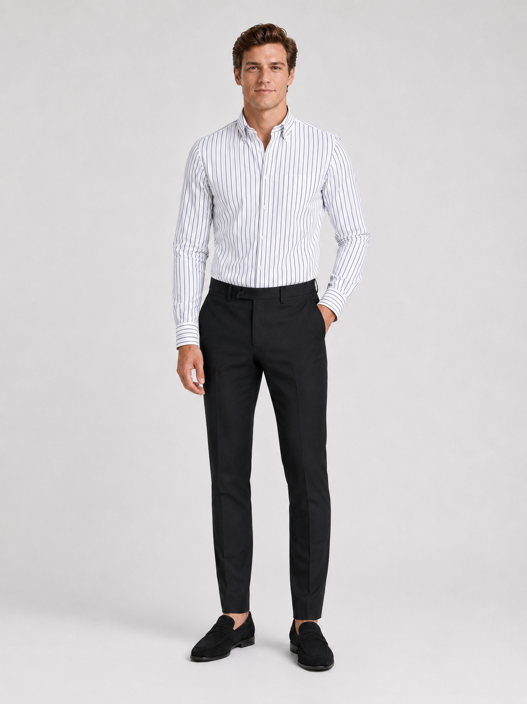 White striped button down shirt for men slim fit office shirt for everyday wear