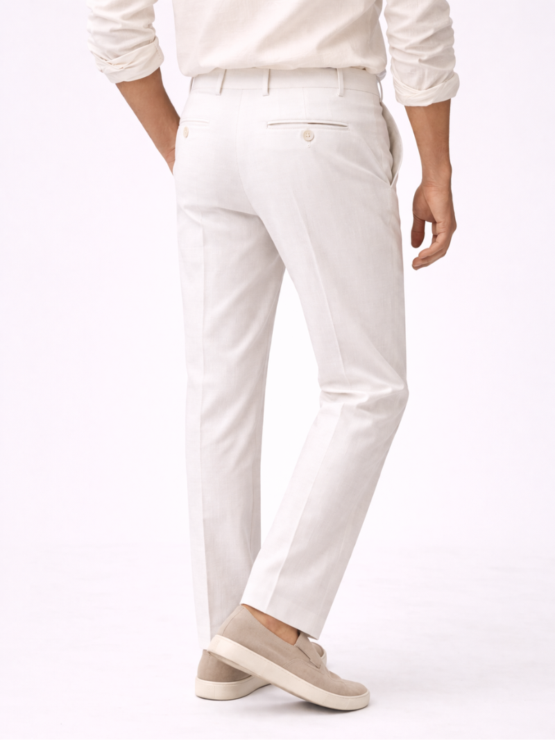 White linen tailored trousers for men elegant lightweight summer pants with a clean modern fit