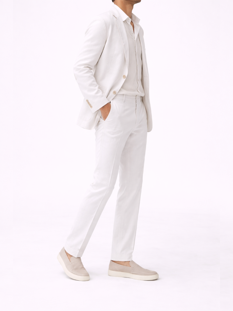 White tailored linen trousers for men soft breathable fabric summer pants with a refined tailored fit