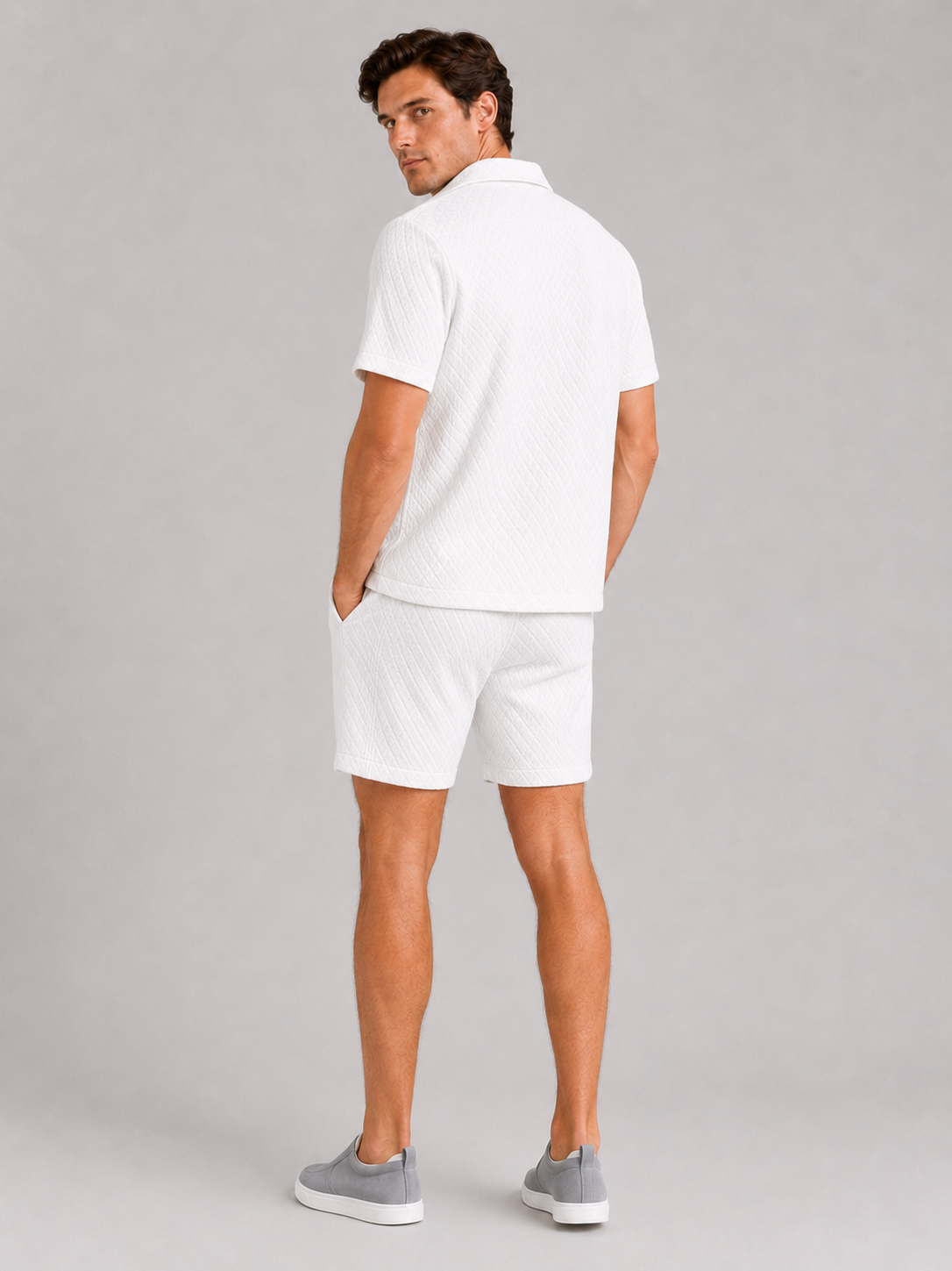 Men’s white textured summer co ord set comfortable vacation outfit for beach and resort looks