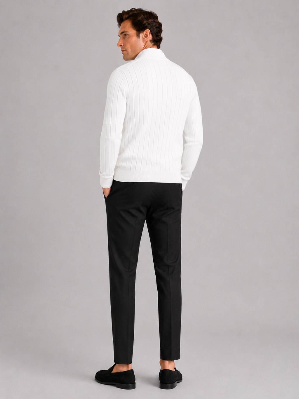 Men’s white knit cardigan sweater comfortable long sleeve layer for business casual outfits