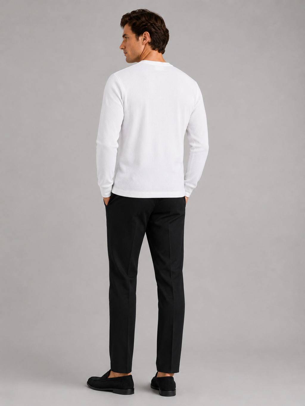 Men’s white textured waffle knit top lightweight thermal layer for casual everyday outfits