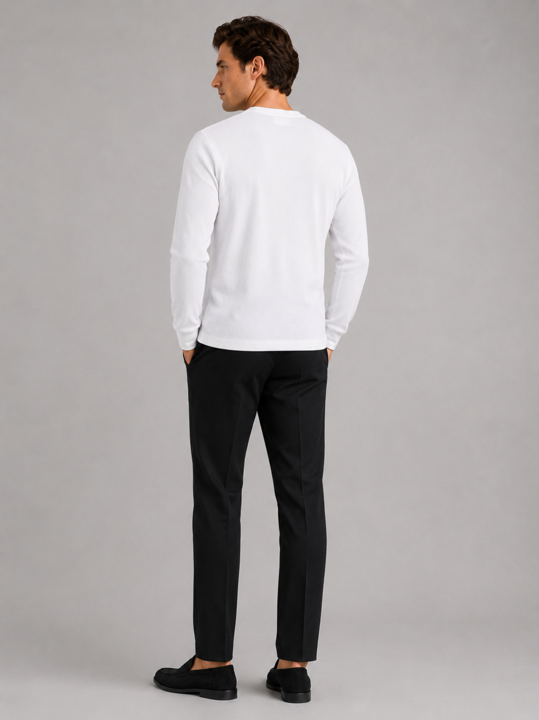Men’s Waffle Knit Shirt Long Sleeve Crewneck Fall Winter Base Layer for Casual and Everyday Wear