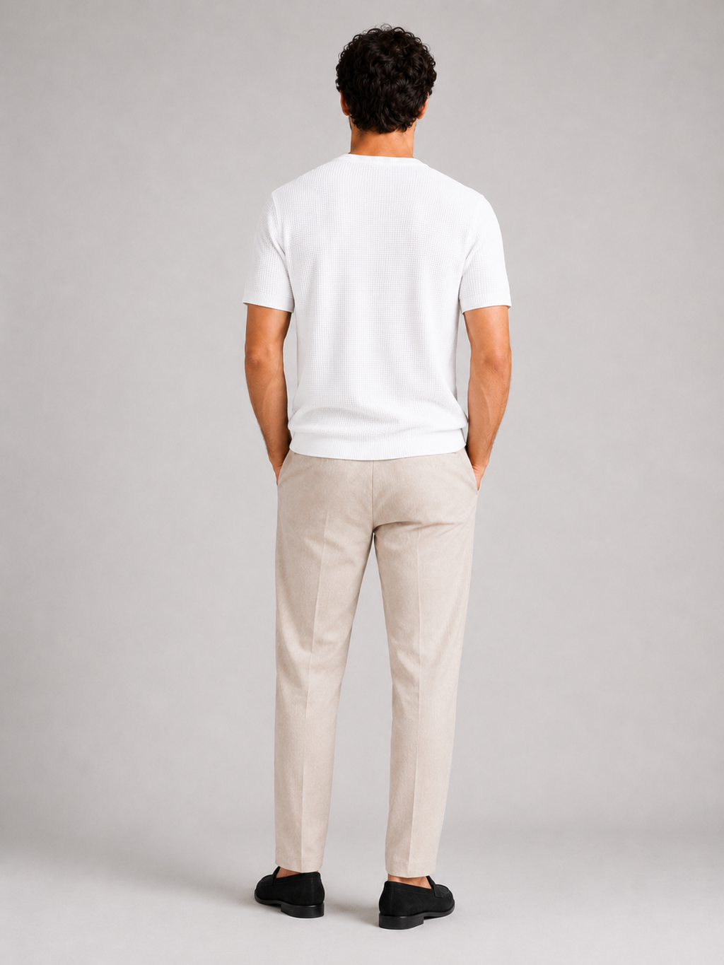 White textured waffle knit t shirt minimal casual summer top with refined relaxed fit