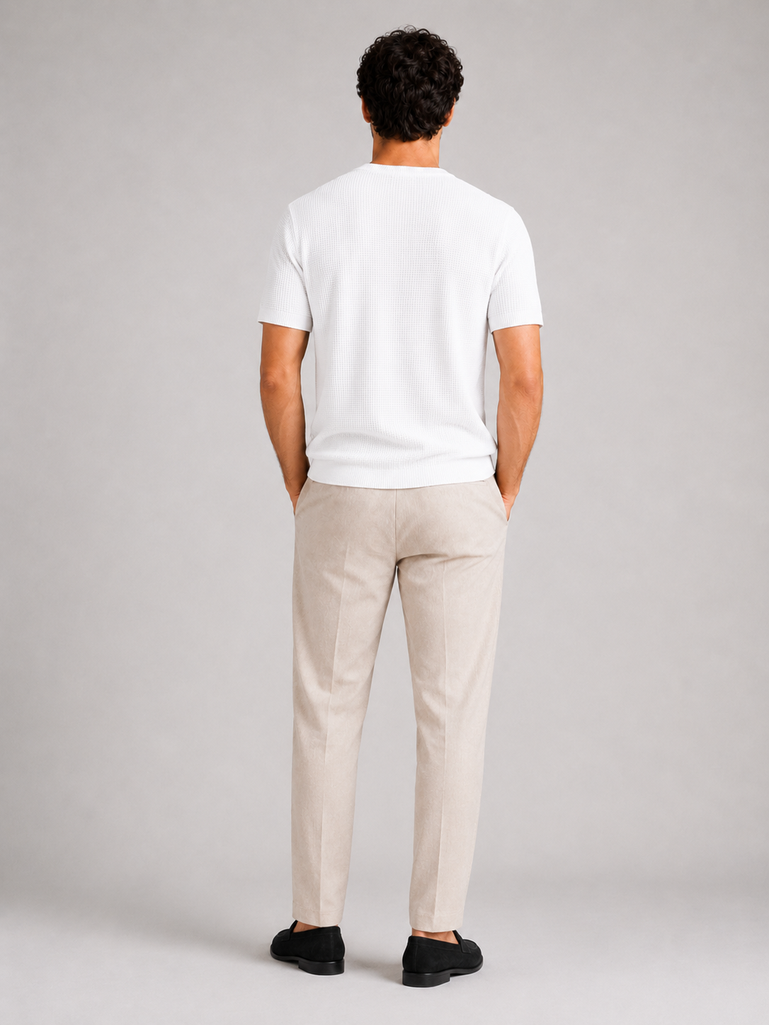 White textured waffle knit t shirt minimal casual summer top with refined relaxed fit