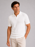 Men wearing white knit polo shirt slim fit short sleeve solid color summer casual style
