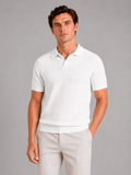 Men wearing white jacquard polo shirt short sleeve lapel collar lightweight summer business casual style