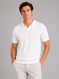 Men wearing white knit polo shirt short sleeve breathable lightweight summer vacation style