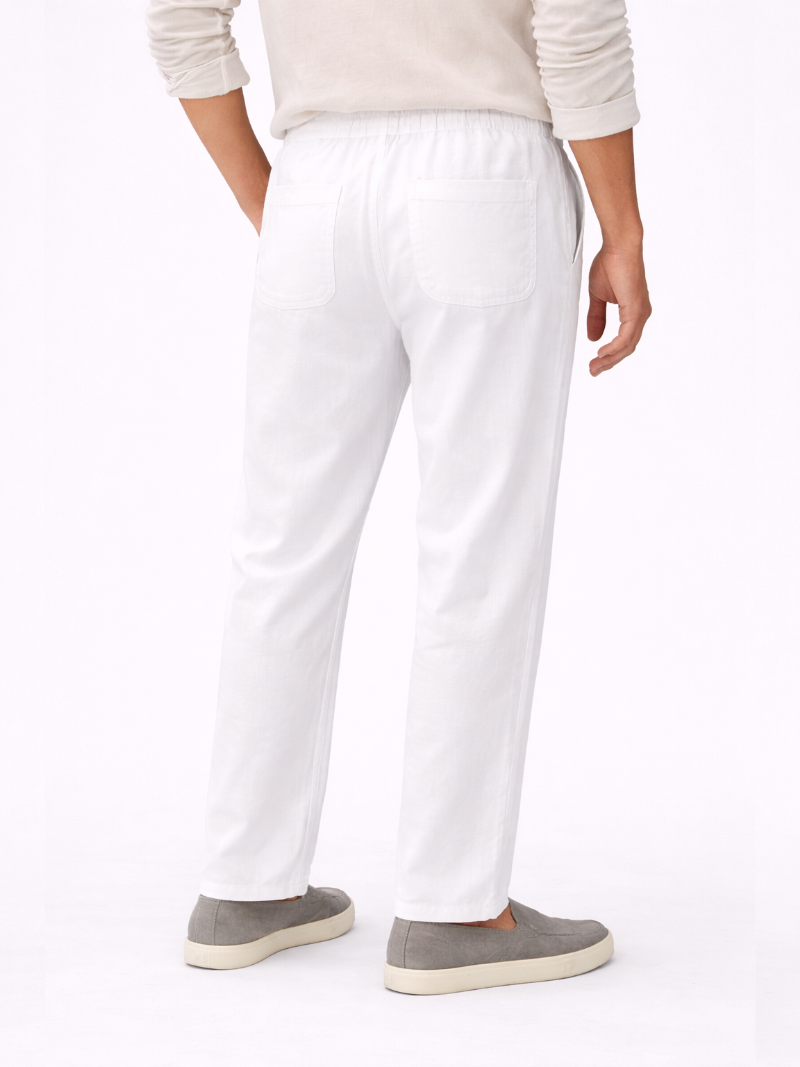 White linen pants relaxed fit soft breathable fabric clean comfortable summer outfit