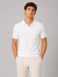 Men wearing white silky touch polo shirt breathable soft summer business casual style