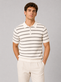 White striped quarter zip polo shirt for men soft knit fabric business casual outfit