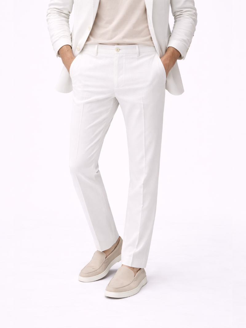 Men’s white tailored linen trousers lightweight breathable summer pants for smart casual wear