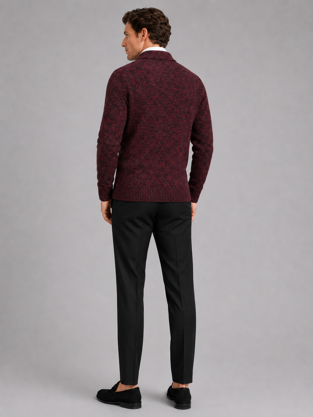 Men’s wine knit cardigan long sleeve sweater for business casual and smart casual outfits
