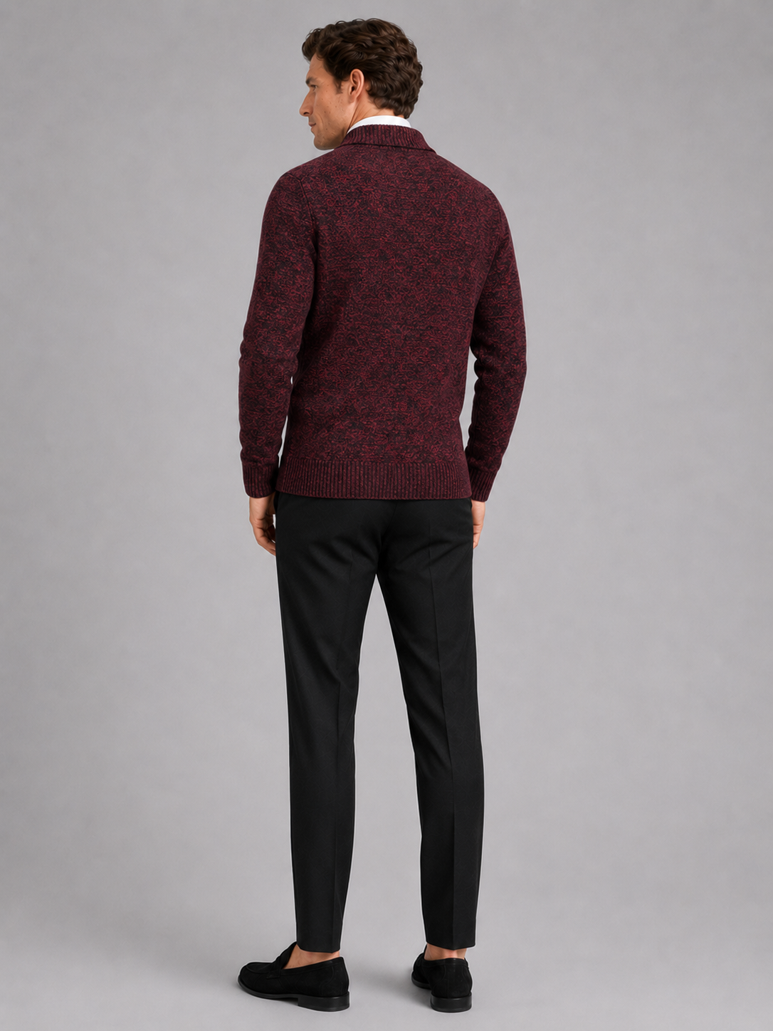 Men’s wine knit cardigan long sleeve sweater for business casual and smart casual outfits