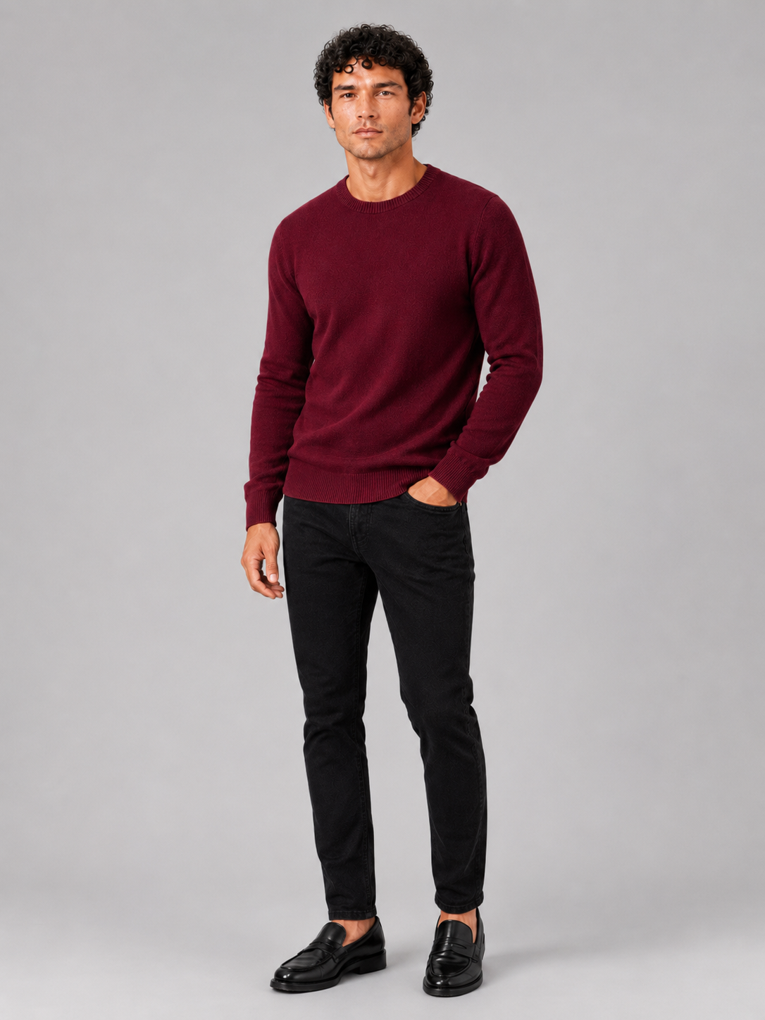 Wine crew neck sweater for men long sleeve pullover for everyday fall wear
