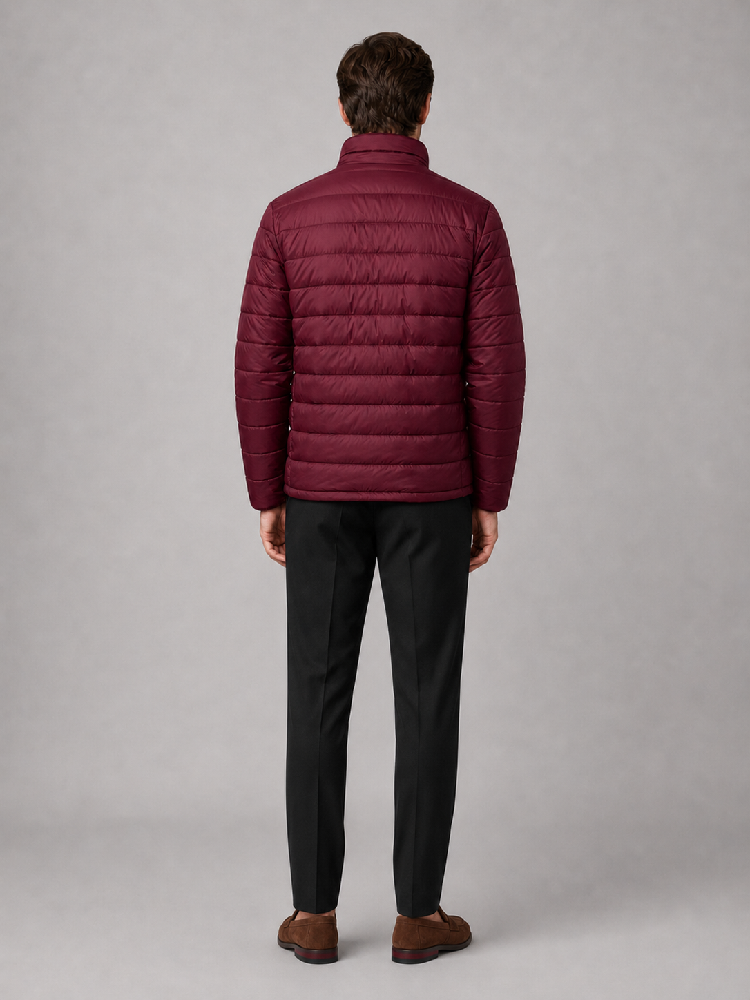 Men’s wine insulated down jacket comfortable cold weather outerwear for hiking and casual outfits