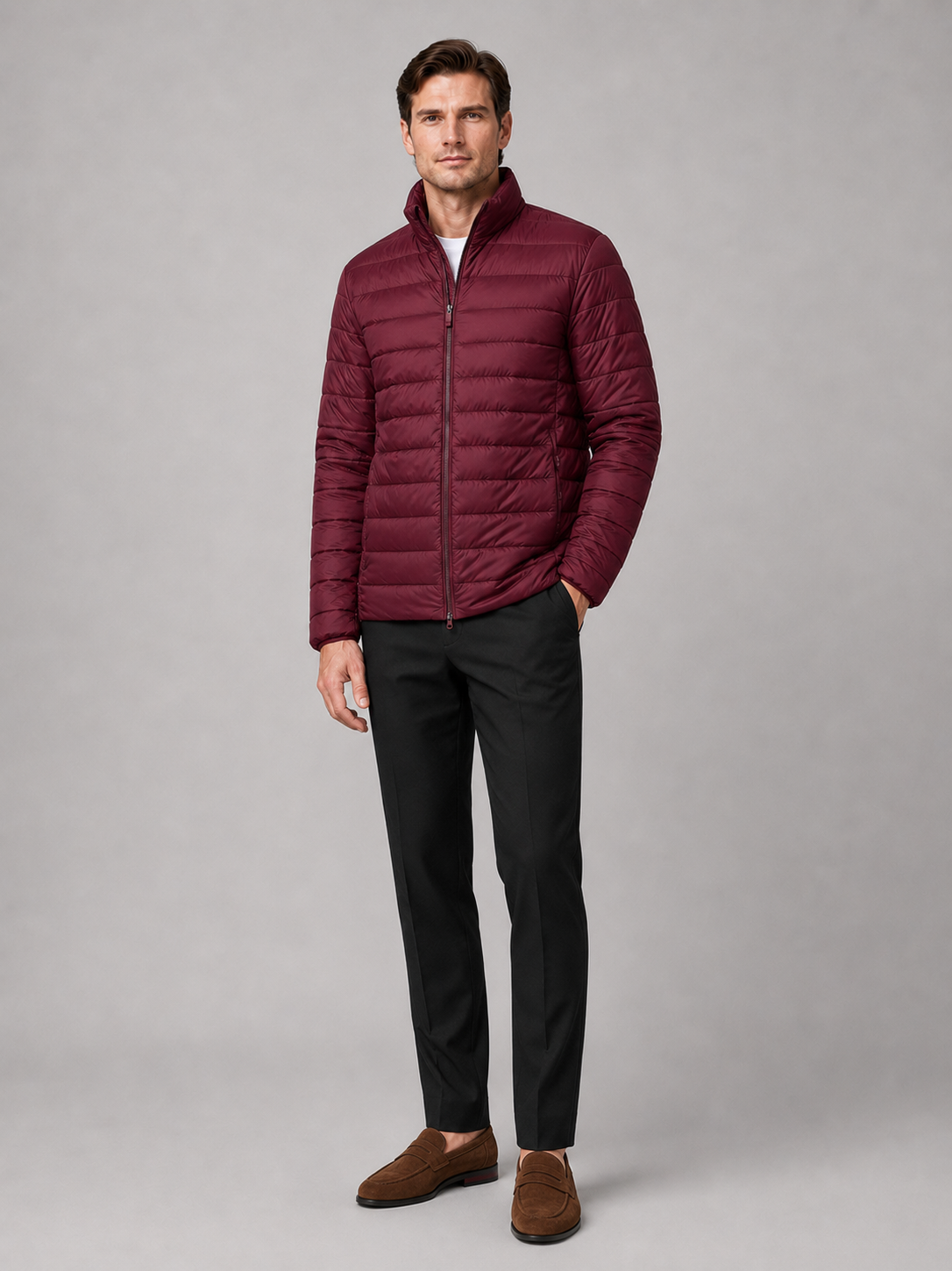 Wine down puffer jacket for men warm windproof waterproof winter coat for outdoor and everyday wear