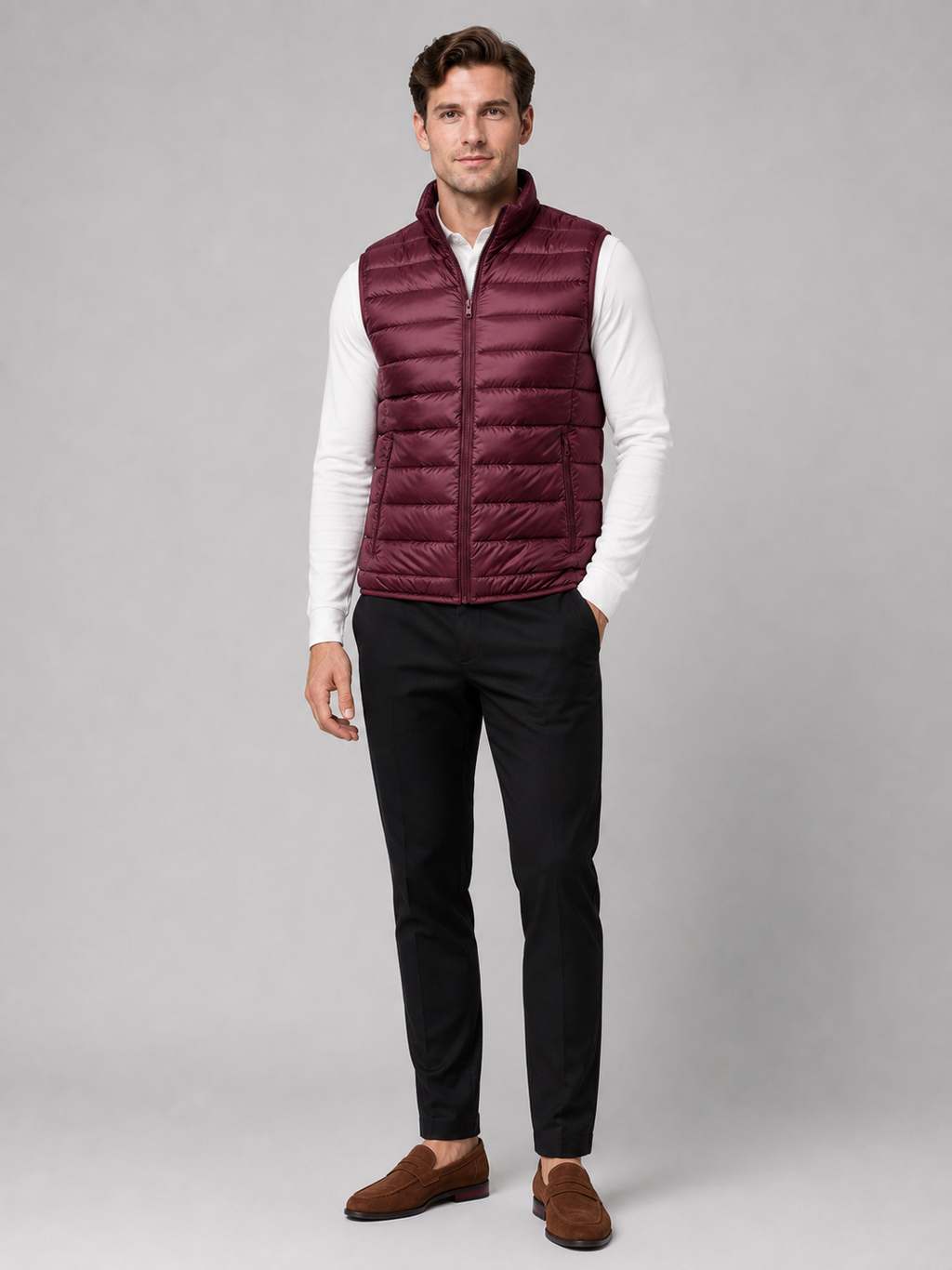 Wine ultralight down vest for men warm sleeveless winter layer for travel and everyday wear