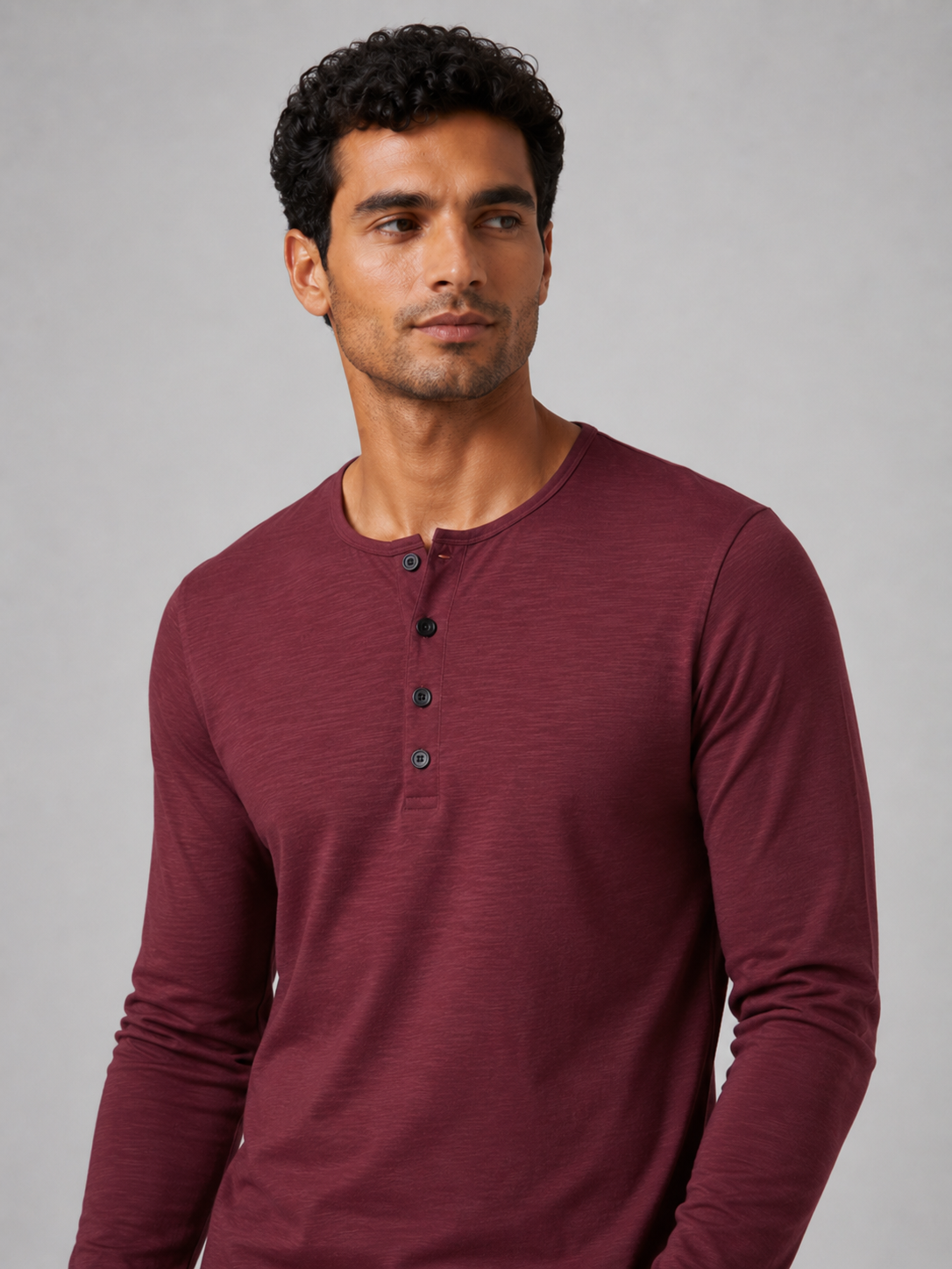 Wine fitted henley shirt for men soft breathable everyday casual top