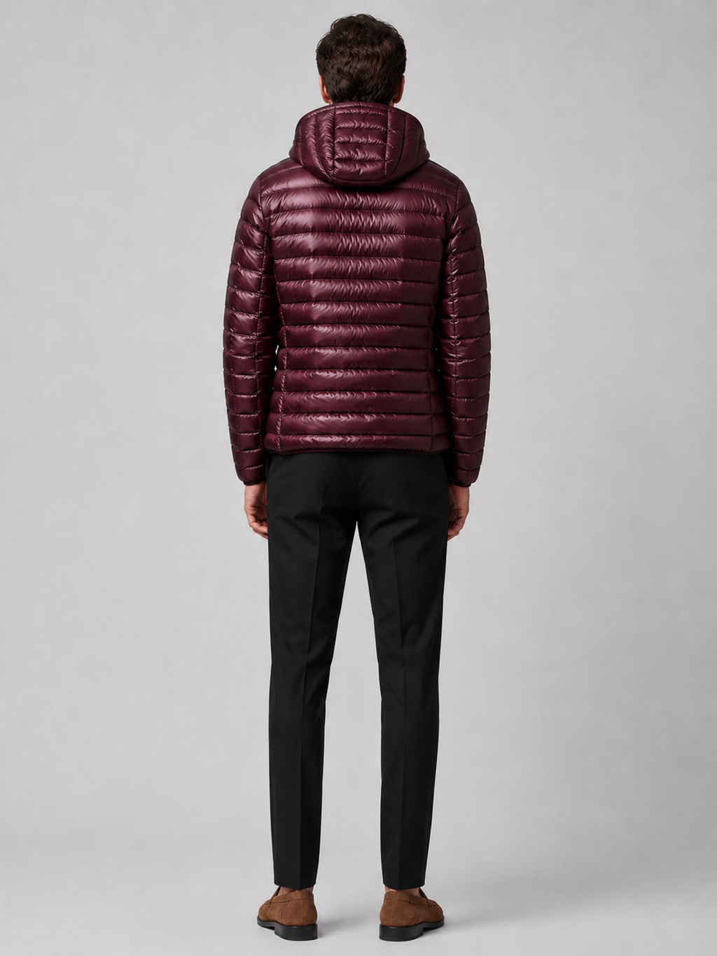 Men’s wine thermal down jacket comfortable lightweight outerwear for casual and outdoor outfits