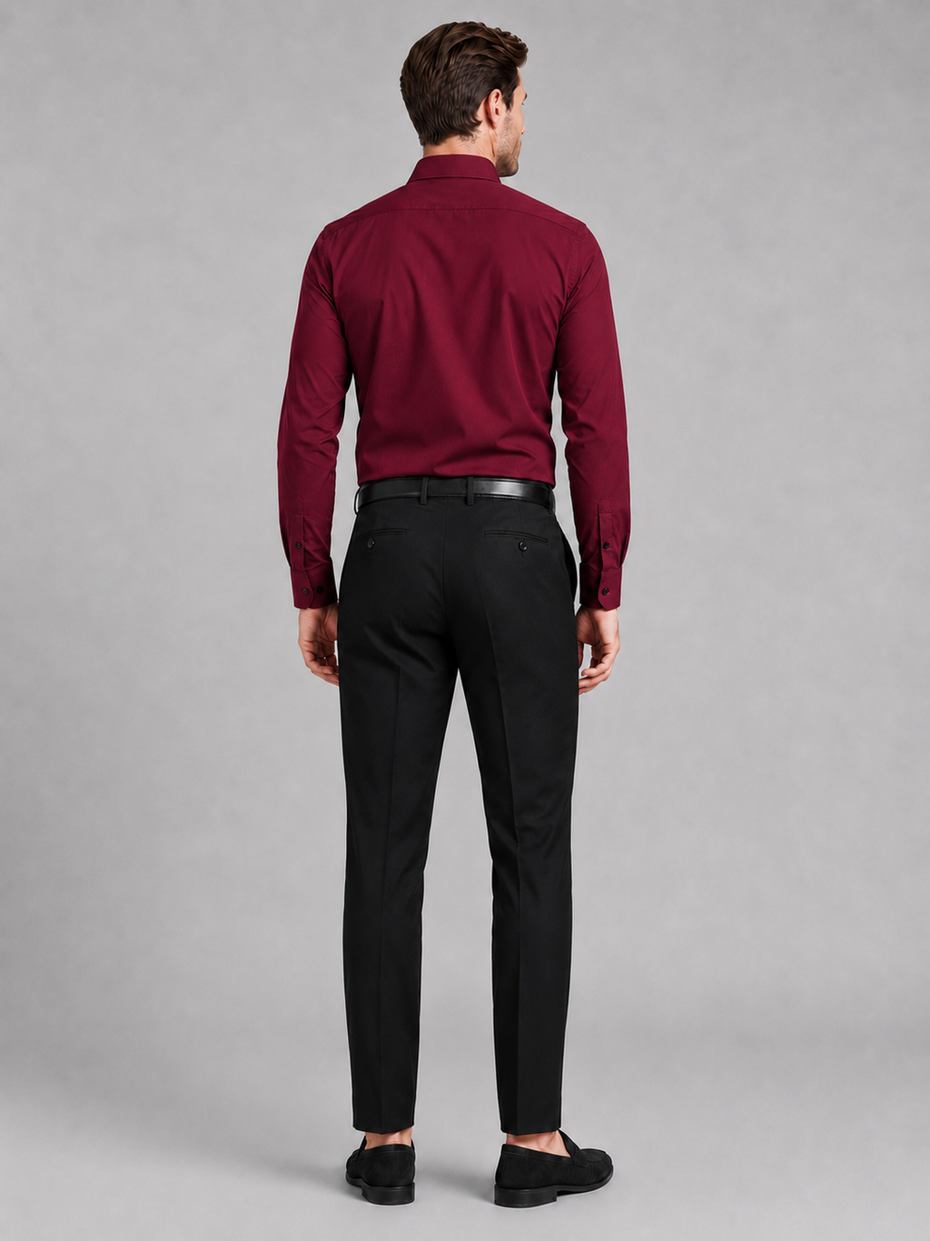 Men’s wine non iron stretch shirt comfortable professional top for office and smart casual outfits