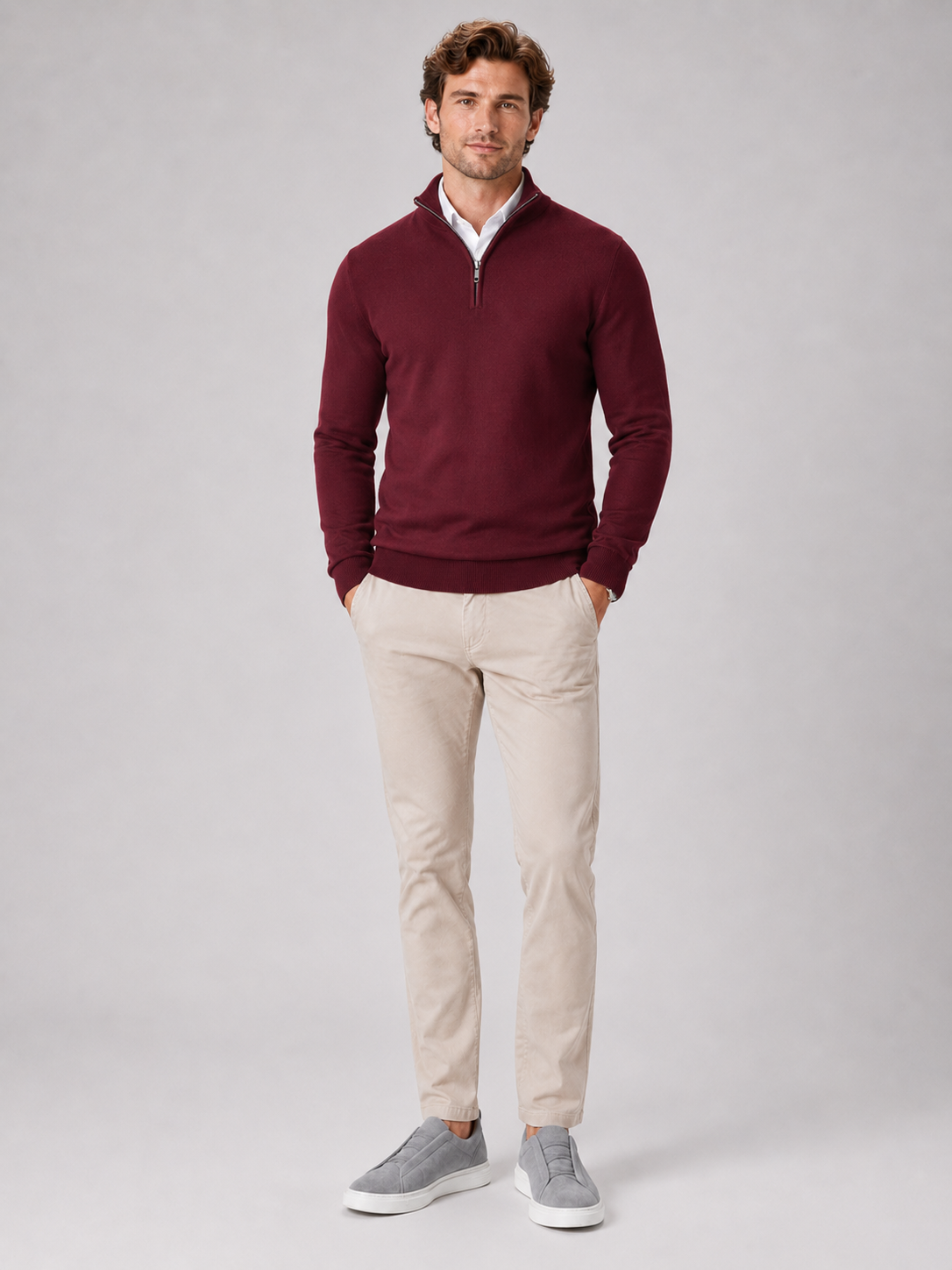 Wine quarter zip sweater for men lightweight pullover for outdoor and everyday wear