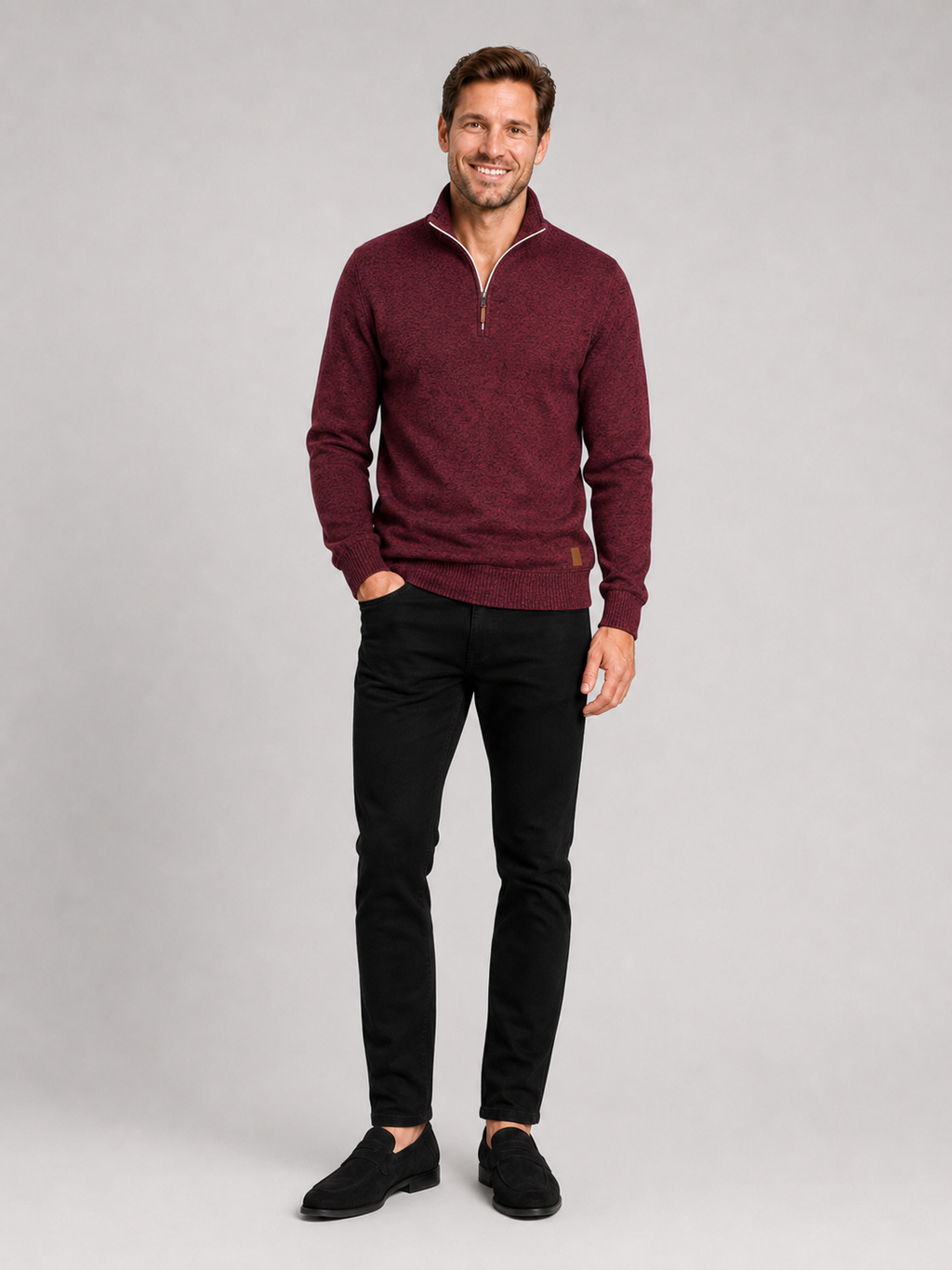 Wine quarter zip sweater for men long sleeve fall pullover for casual and everyday wear