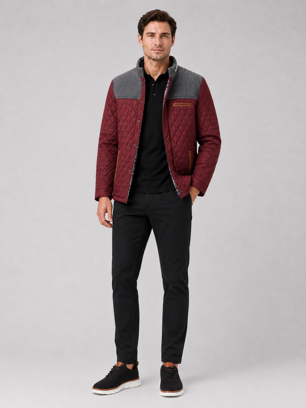 Wine quilted jacket for men lightweight fall outerwear for everyday and travel wear