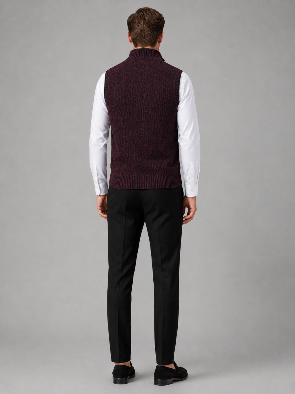 Men’s wine stand collar sweater vest comfortable sleeveless knit layer for office and casual outfits