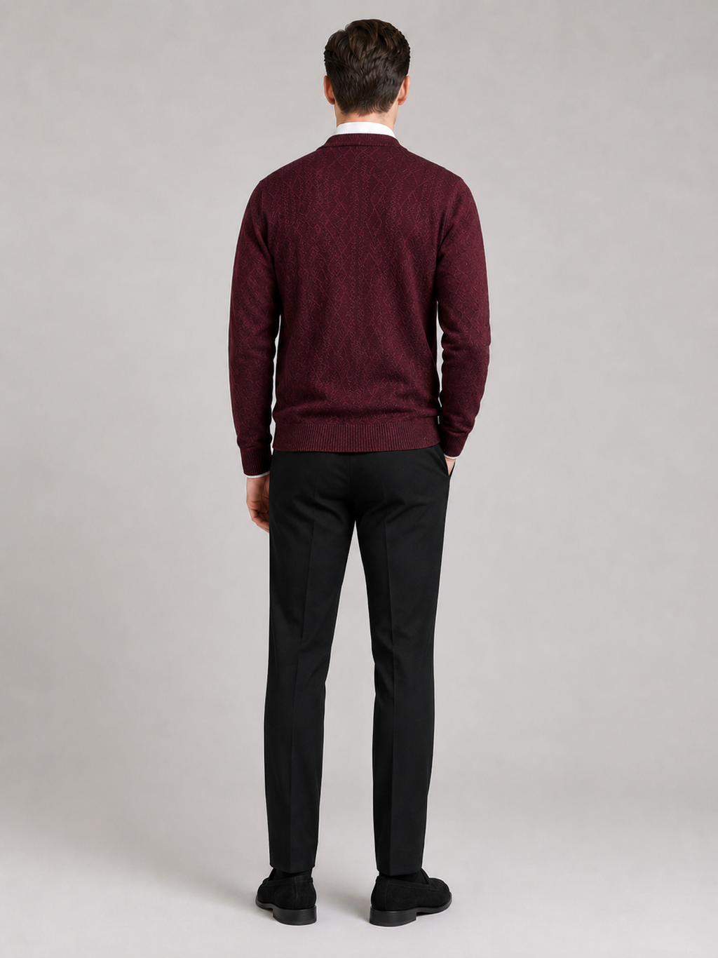 Men’s wine knit cardigan comfortable fall winter sweater for elevated casual outfits